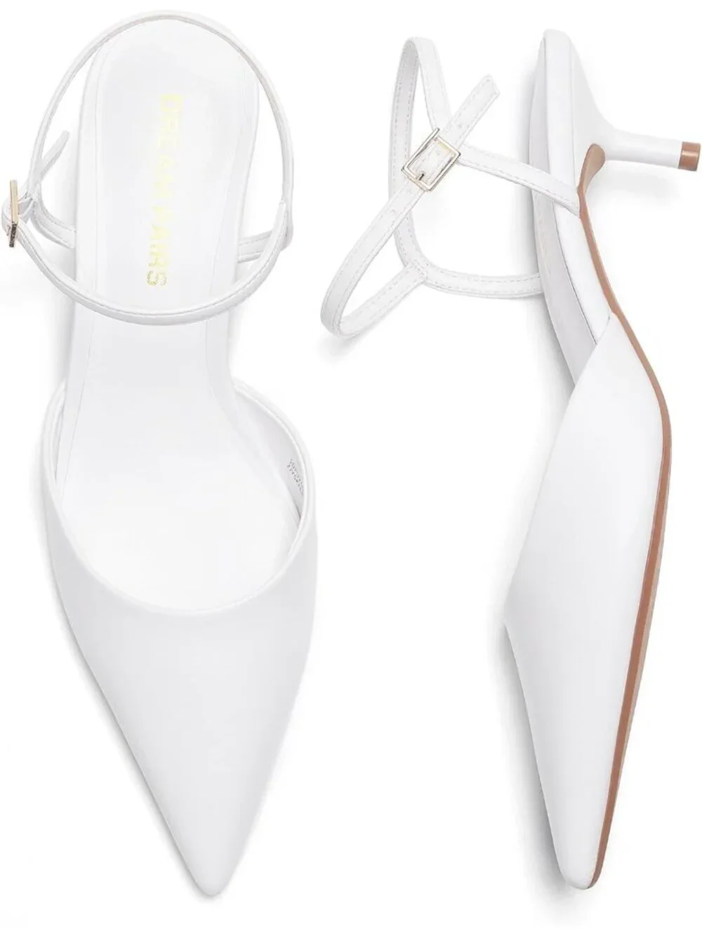 DREAM PAIRS Women's White Pointed Closed Toe Low Kitten Heels Formal Dress Shoes